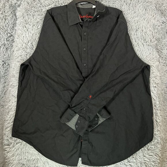 Robert Graham Adult Shirt XXL Black Gray Button Up Paisley Embroidered Tee Mens - Picture 1 of 15